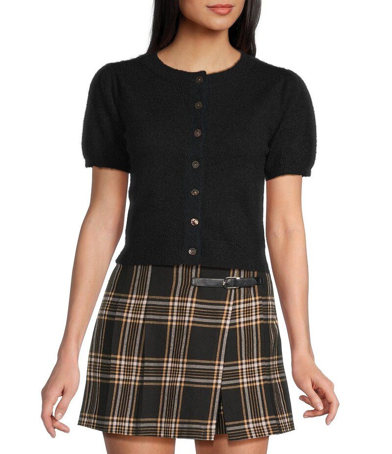 カッパーキー レディース アウター ニット・セーター カーディガン Copper Key Button Front Puff Sleeve Cardigan Black ブラック