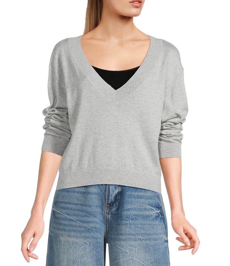 シグネチャーエイト レディース アウター ニット・セーター Vネック セーター Signature 8 VNeck Long Sleeve Sweater Light Grey グレー