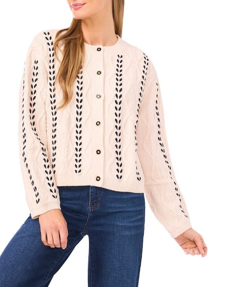 セセ レディース アウター ニット・セーター カーディガン ニット CeCe Cable Knit Round Neck Ribbon Long Sleeve Cardigan Snow Cream 22,185円