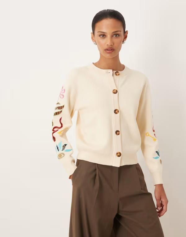 ネバーフリードレスド レディース アウター カーディガン 刺繍 ニット Never Fully Dressed knit cutwork embroidered cardigan in cream ク 34,320円