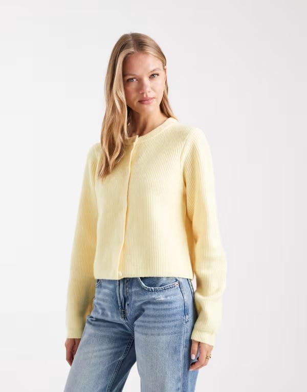 ピーシーズ レディース アウター カーディガン ニット Pieces soft knit long sleeve cardigan in pale banana Pale banana 16,485円