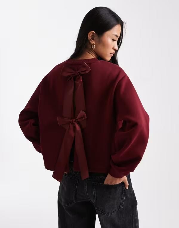 ミスセルフフリッジ レディース アウター ニット・セーター スウェット シャツ Miss Selfridge bow back sweatshirt in plum Plum プラム