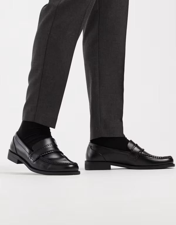 エイソス メンズ シューズ サンダル ローファー ASOS DESIGN penny loafers with woven detailing Black ブラック