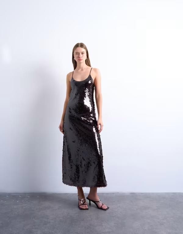 トップショップ レディース トップス ワンピース スパンコール マキシ Topshop sequin maxi slip dress in chocolate Chocolate チョコレート 27,216円