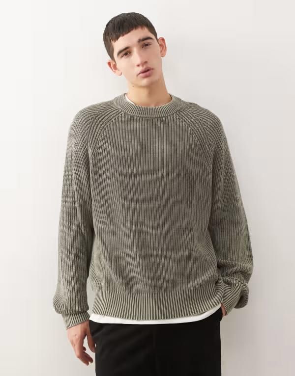 ウィークデイ メンズ アウター ニット・セーター Weekday relaxed knit sweater in washed Gray wash グレー