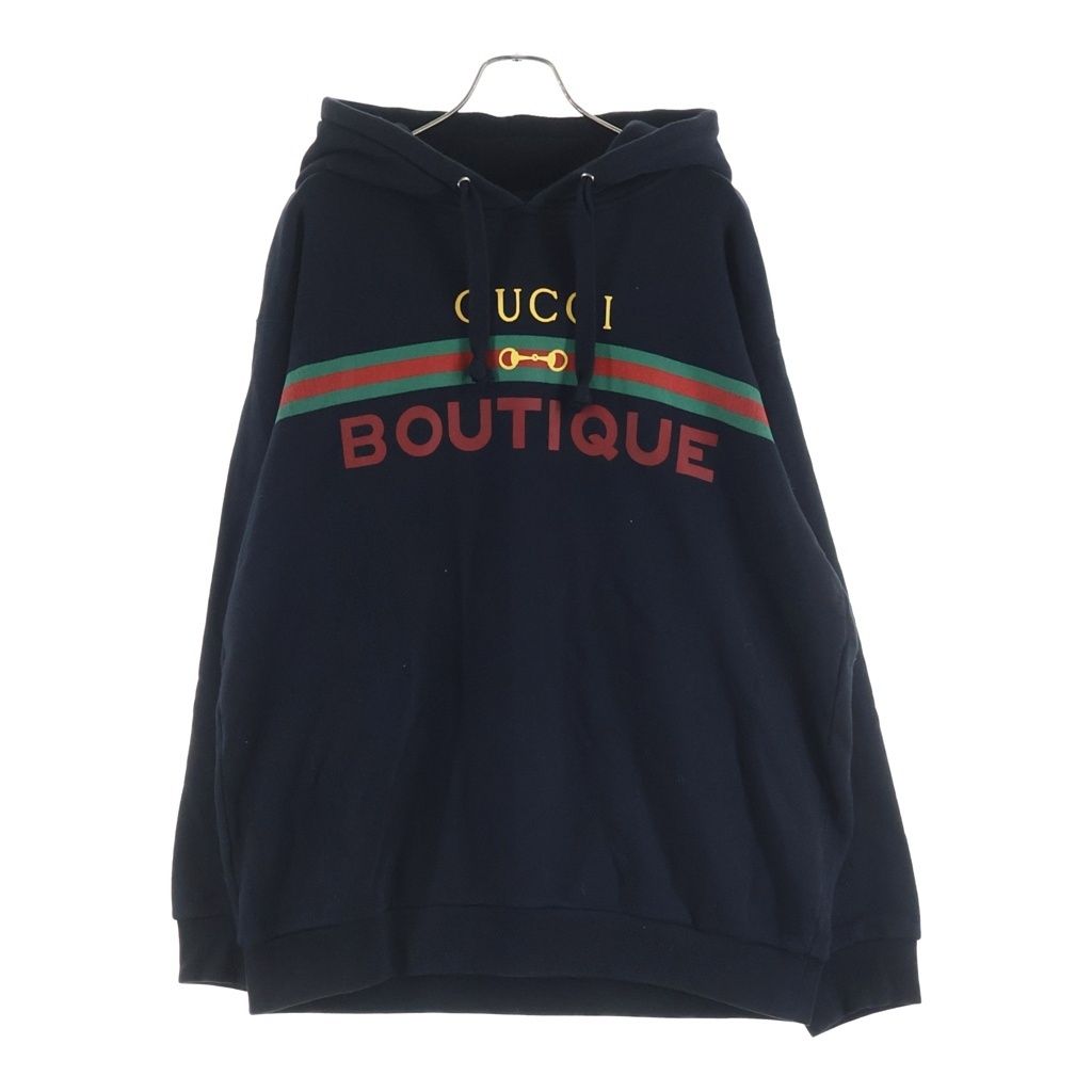 GUCCI (グッチ) BOUTIQUE Print Hoodie ロゴプリント フーデッド パーカー ブラック 623244