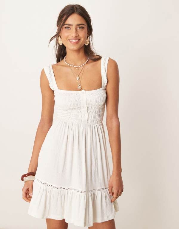 エイソス レディース トッ�
2000
��ス ワンピース ティアード ミニワンピース ギャザー ミニ レース ASOS DESIGN ruched square neck tiered mini dress wit