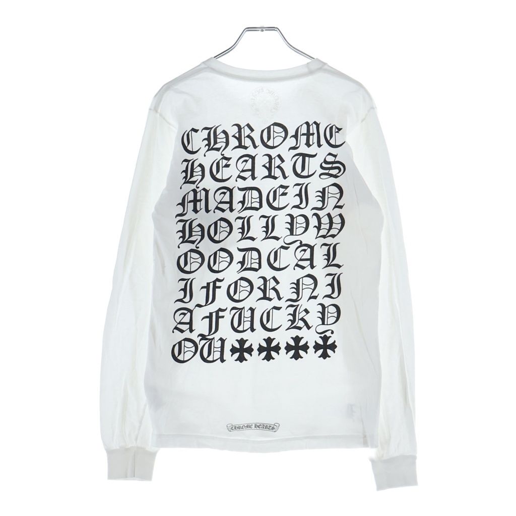 CHROME HEARTS (クロムハーツ) VERTICAL LOGO TEE バーティカルロゴデザイン クルーネック カットソー 長袖Tシャツ ホワイト