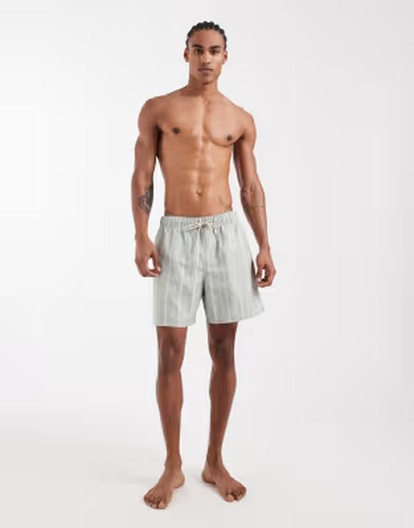 エイソス メンズ 水着 ハーフパンツ・ショーツ ショートパンツ ASOS DESIGN swim shorts in mid length in sage green stripe SAGE GREE
