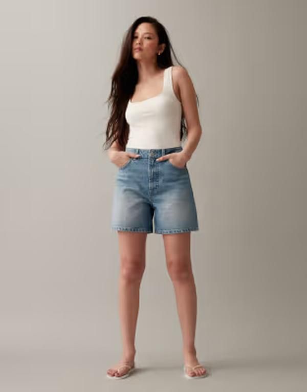 エイソス レディース ボトムス ハーフパンツ・ショーツ ショートパンツ デニム ASOS DESIGN denim dad shorts in mid BLUE ブルー