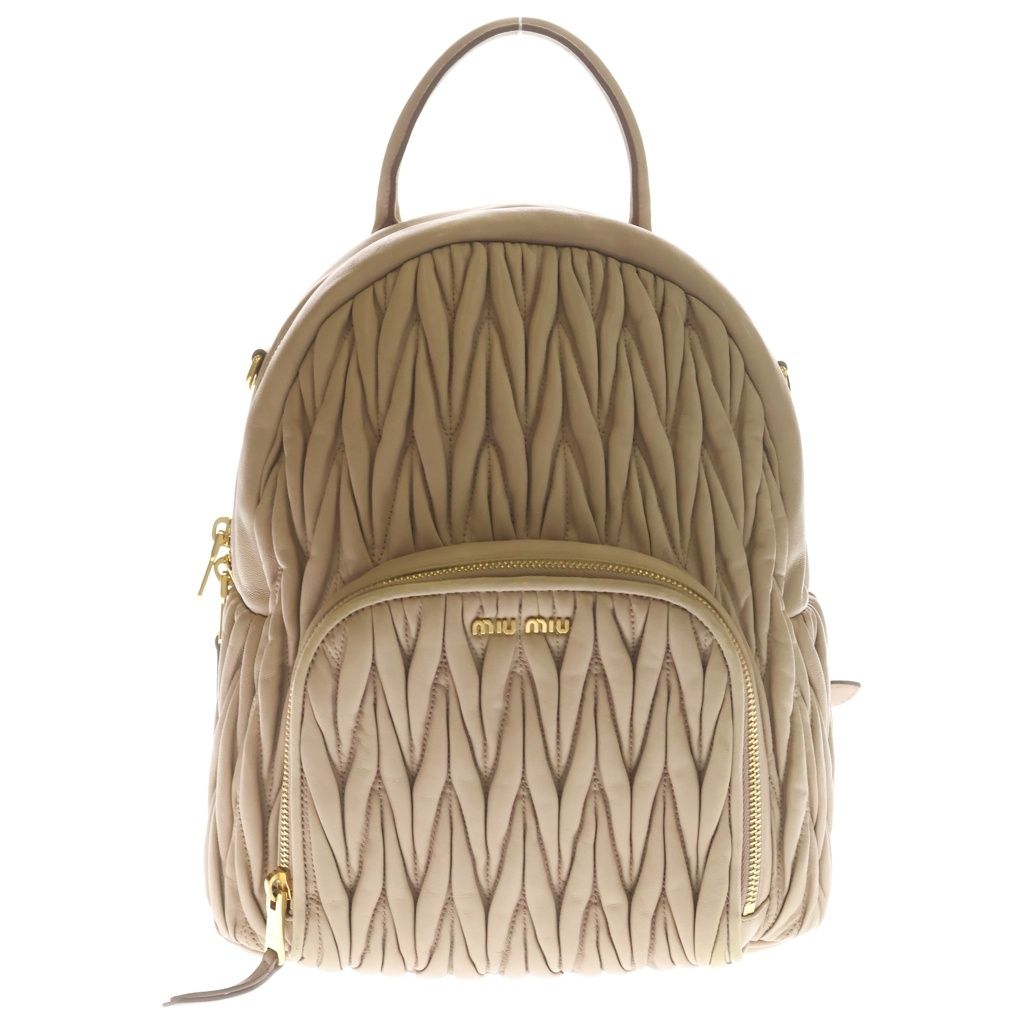 Miumiu (Miu Miu) Materasse Mini Rucksack Backpack Beige Leather 5BZ022 Gold Hardware