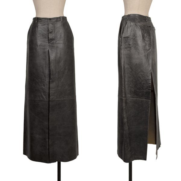 ジャンポールゴルチエファムJean Paul GAULTIER FEMME ラムレザークラック加工レザースカート チャコール40