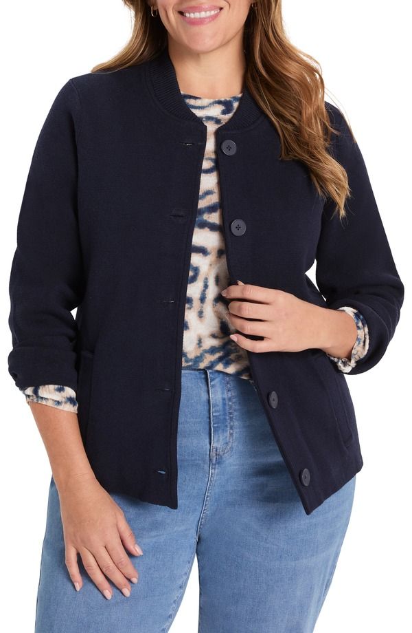 ニックプラスゾーイ レディース アウター ジャケット・ブルゾン ニット NICZOE Knit Bomber Jacket Dark Indigo インディゴ