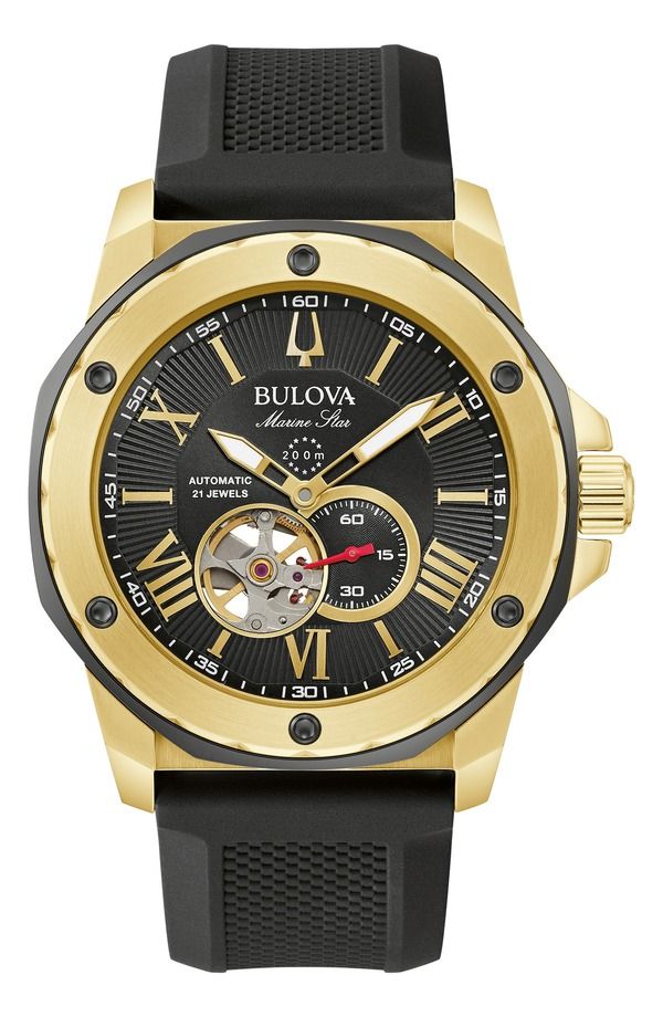 ブロバ メンズ アクセサリー 腕時計 BULOVA Marine Star Series A Silicone Strap Watch 44mm GoldTone ゴールド