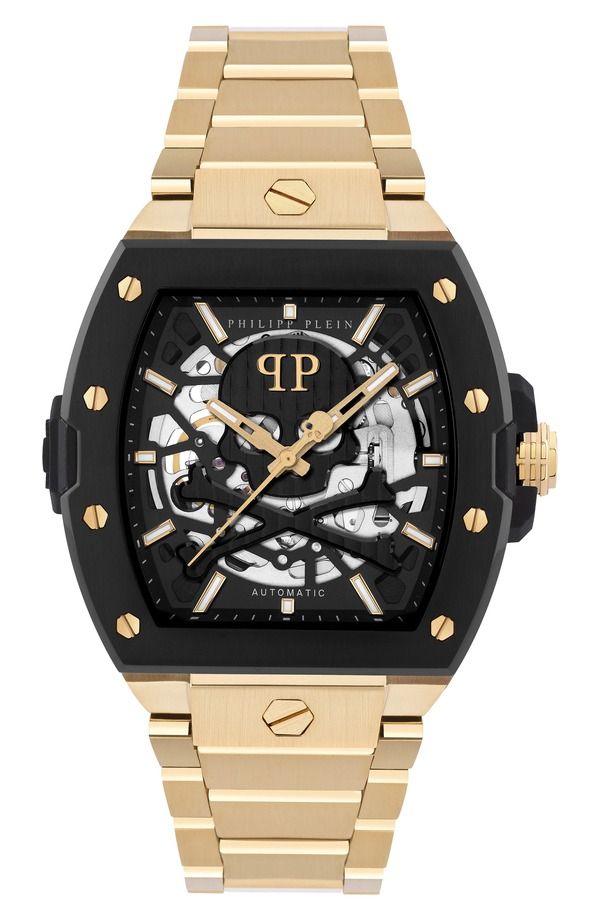 フィリッププレイン メンズ アクセサリー 腕時計 PHILIPPLEIN The keleton 20 Automatic Goldtone Bracelet Watch 44mm Ip Yellow