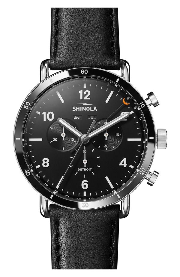 シャイノーラ メンズ アクセサリー 腕時計 レザー Shinola Canfield Sport Chronograph Leather Strap Watch 45mm Black Silver ブ