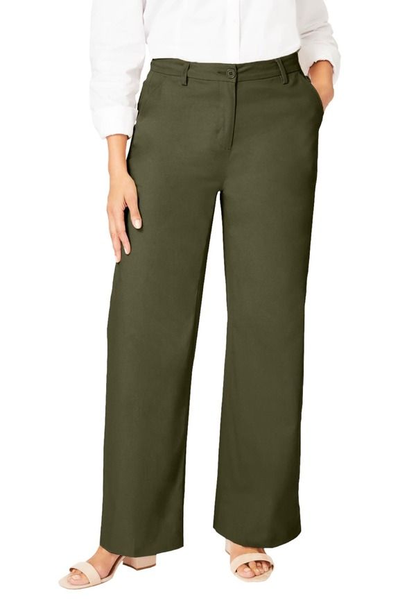 ジェシカロンドン レディース ボトムス レギンス コットン Jessica London Stretch Cotton Chino WideLeg Trouser Dark Olive Green グ