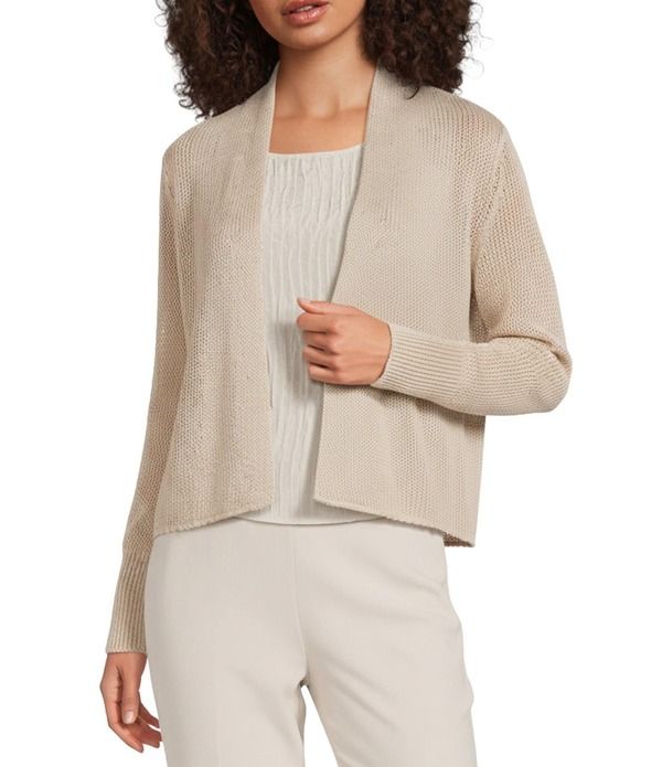 エイリーンフィッシャー レディース アウター ニット・セーター カーディガン リネン Eileen Fisher Organic Linen Blend Knit Open Front Long Sl