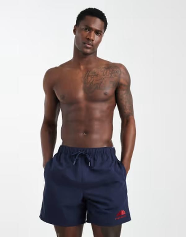 エイソス メンズ 水着 ハーフパンツ・ショーツ ショートパンツ ASOS DESIGN swim shorts in mid length with embroidery NAVY ネイビー
