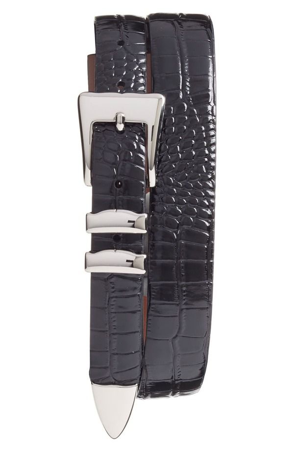 トリノ メンズ アクセサリー ベルト レザー Torino Alligator Embossed Leather Belt Black ブラック