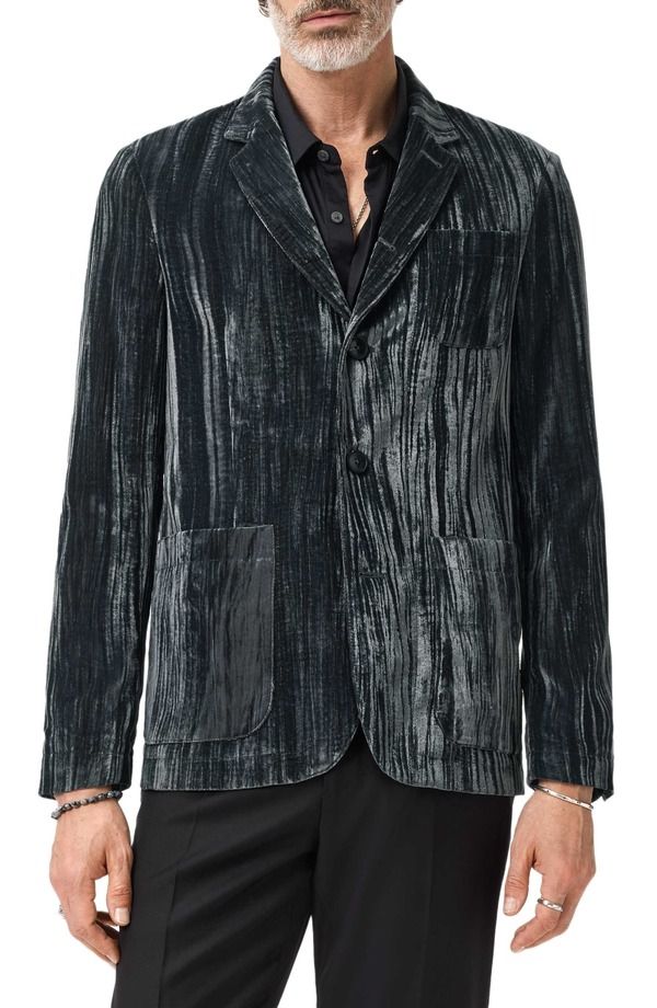 ジョンバルベイトス メンズ アウター ジャケット・ブルゾン ベルベット John Varvatos Maddox Soft Velvet Jacket Blue Charcoal チャコール