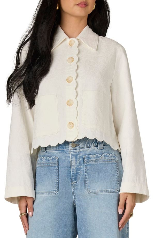 ウィットウィズダム レディース アウター ジャケット・ブルゾン コットン Wit Wisdom Scallop Detail Cotton Crop Jacket White ホワイト 15,735円