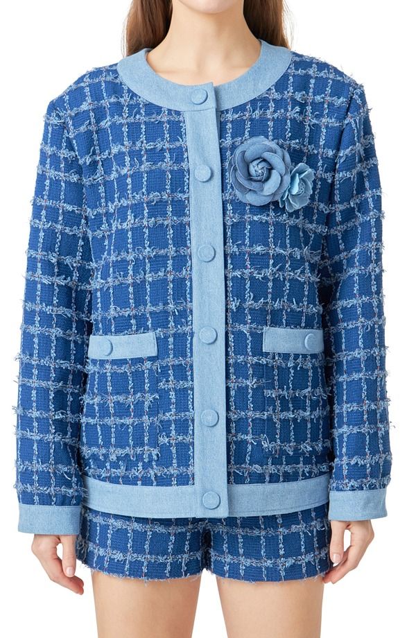 エンドレスローズ レディース アウター ジャケット・ブルゾン ツイード デニム Endless Rose Denim Tweed Jacket Denim デニム