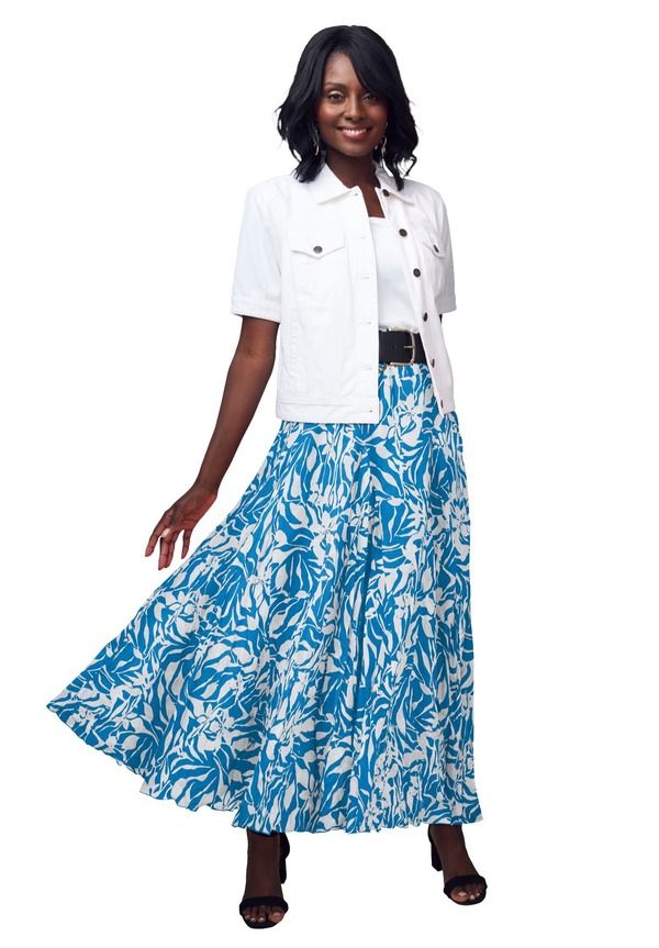 ジェシカロンドン レディース ボトムスカート マキシ Jessica London Flowing Crinkled Maxi Skirt Pool Blue Feather ブルー
