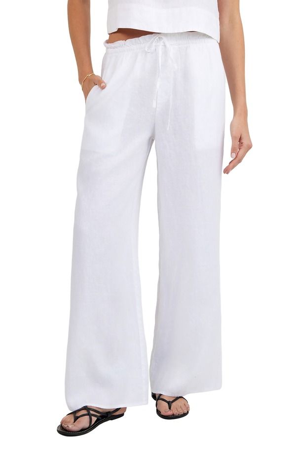 ベラダール レディース ボトムス レギンス ワイドレッグ フリル パンツ リネン Bella Dahl Ruffle Waist Wide Leg Linen Pants White ホワイト