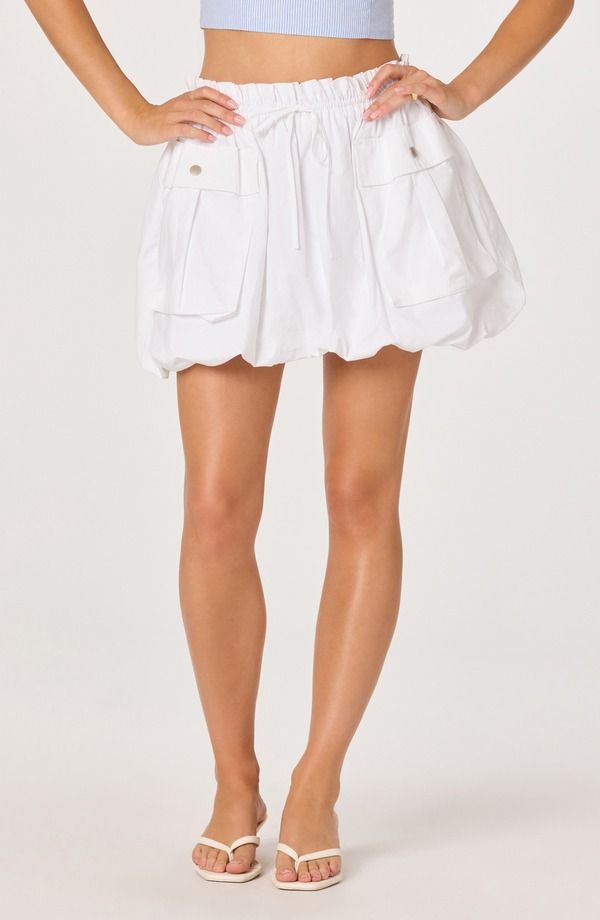アストール レディース ボトムスカート ミニ コットン ASTR the Label Rey Bubble Hem Drawstring Cotton Miniskirt White ホワイト