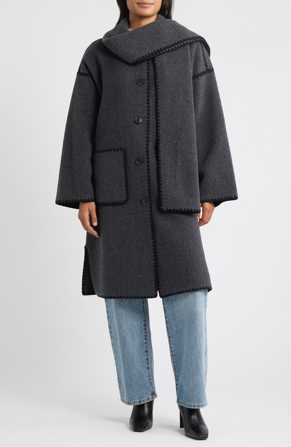 ビーシビージー レディース アウター ジャケット・ブルゾン コート 刺繍 BCBG Embroidered Trim Long Scarf Coat Charcoal チャコール