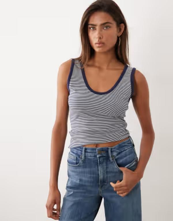 グッドアメリカン レディース トップス ベスト Good American super stretch ringer tank top stripe Multi マルチカラー