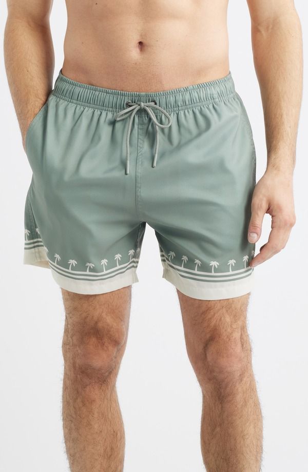 ボーディーズ メンズ 水着 ハーフパンツ・ショーツ プリント Boardies Palm Tree Print Swim Trunks Olive オリーブ