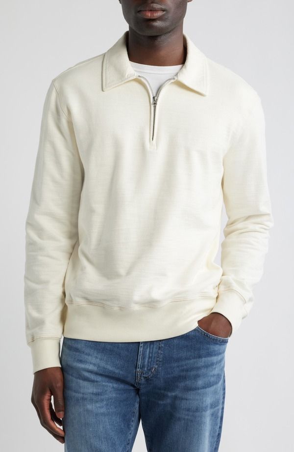 エージー メンズ アウター パーカー・スウェット ハーフジップ シャツ AG Ethan Quarter Zip Sweatshirt Ivory Dust アイボリー 20,986円