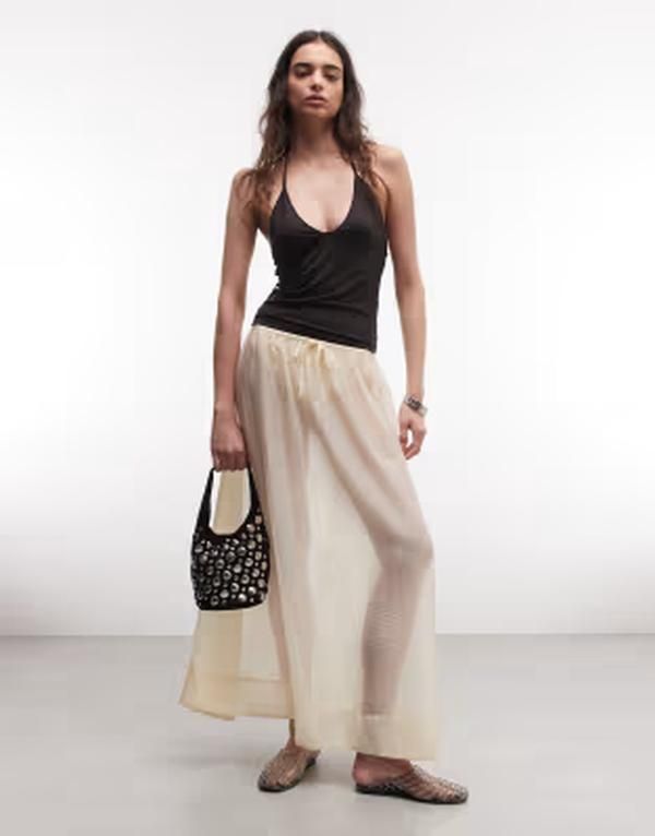 モンキ レディース ボトムスカート マキシ Monki full maxi skirt Off White オフホワイト