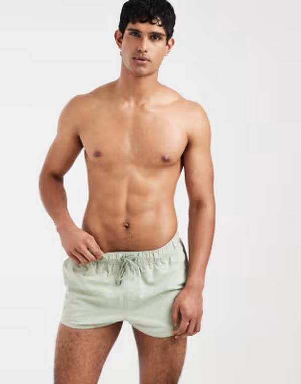 エイソス メンズ 水着 ハーフパンツ・ショーツ ショートパンツ ASOS DESIGN super short length swim shorts in sage GREEN グリーン
