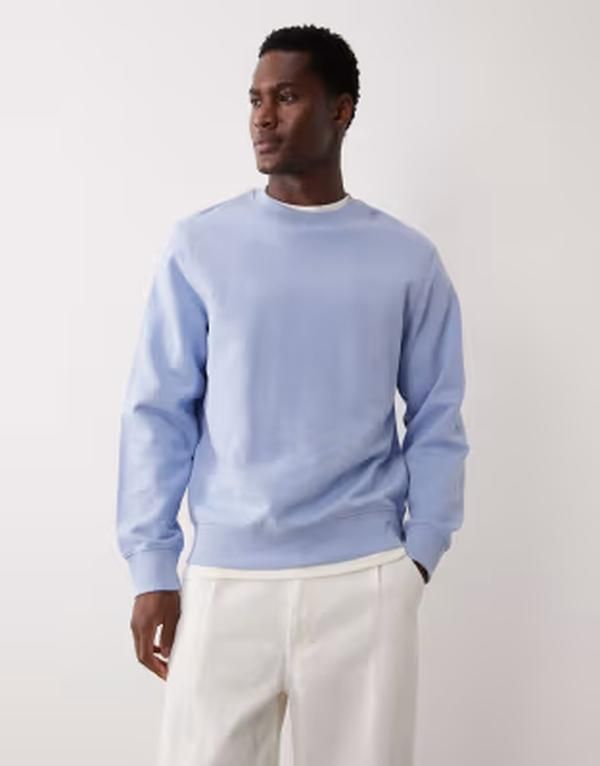 マンゴ メンズ アウター パーカー・スウェット リラックスフィット シャツ コットン Mango 100 cotton relaxed fit sweatshirt in pale LIGHT BLU