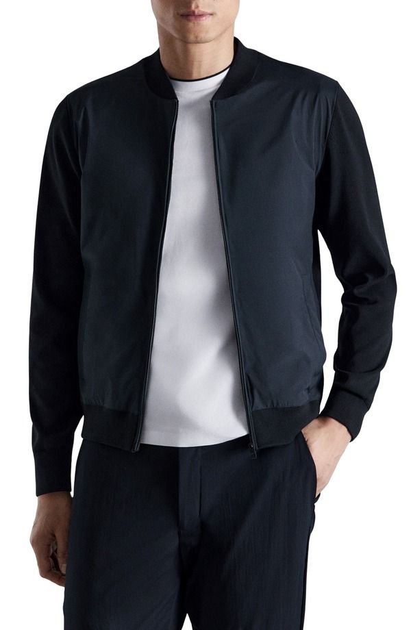マンゴ メンズ アウター ジャケット・ブルゾン MANGO Rib Trim Bomber Jacket Navy ネイビー