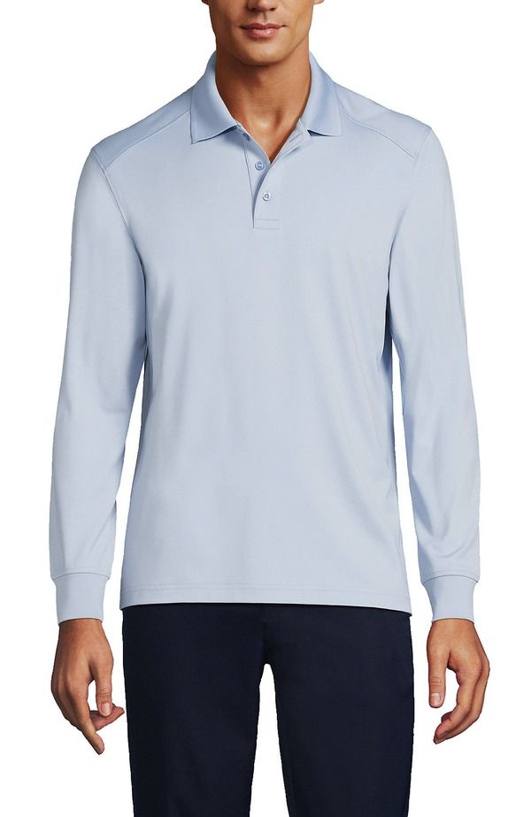 ランズエンド メンズ トップス ポロシャツ Lands End School Uniform Long Sleeve Rapidry Polo Shirt Blue ブルー