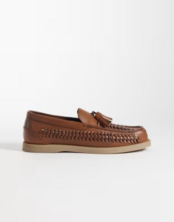 エイソス メンズ シューズ スリッポン・ローファー レザー ASOS DESIGN woven tasseloafers in tan leather TAN タン