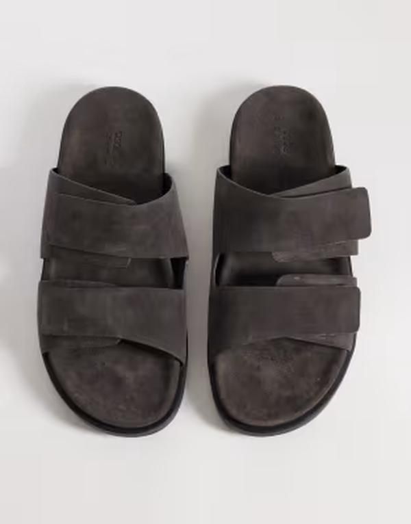 エイソス メンズ シューズ サンダル スエード ASOS DESIGN twostrap sandalsuede Gray グレー