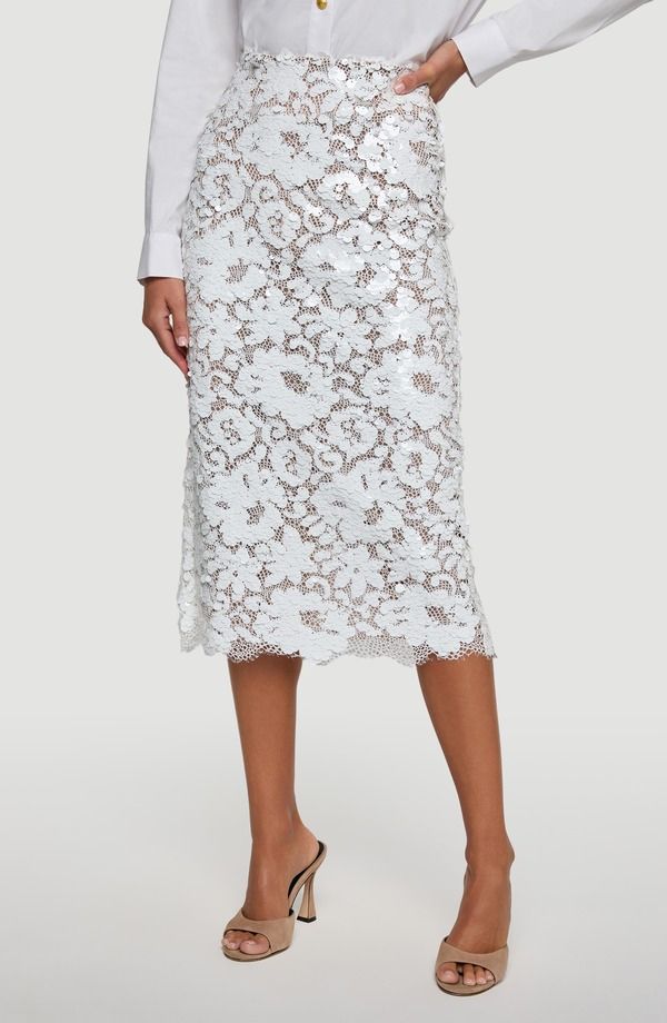 ラジャンス レディース ボトムスカート ミディ スパンコール レース LAGENCE Makena Sequin Lace Midi Skirt White ホワイト