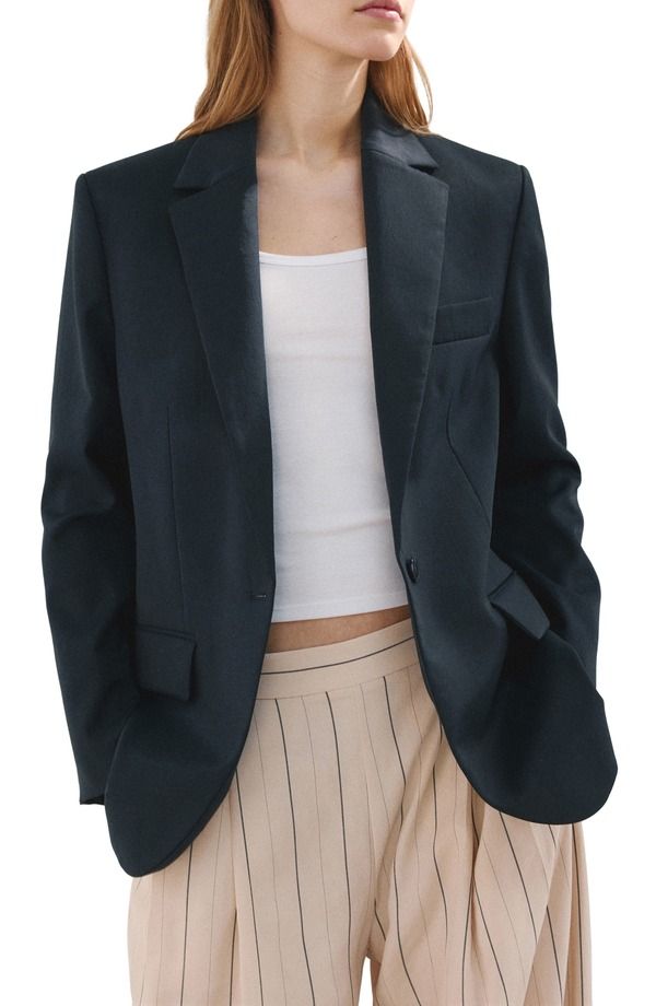マンゴ レディース アウター ジャケット・ブルゾン ブレザー MANGO Notch Lapel Blazer Navy ネイビー 20,506円