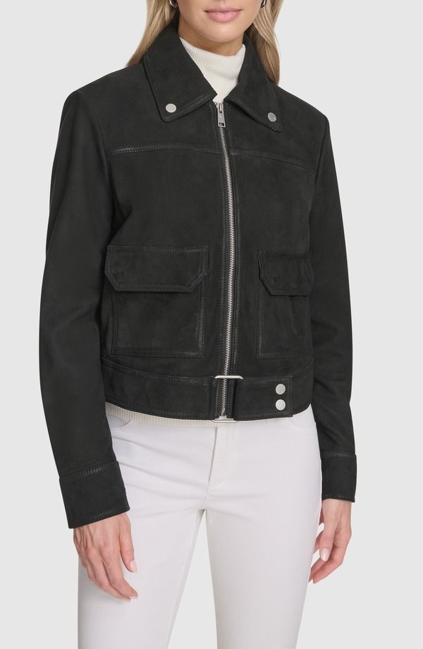 アンドリューマーク レディース アウター ジャケット・ブルゾン スエード Andrew Marc Luneta Suede Trucker Jacket Black ブラック
