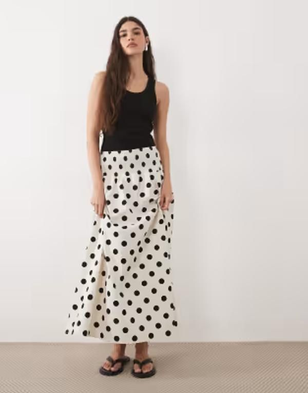 エイソス レディース ボトムスカート ドット柄 ドット マキシ ASOS DESIGN shirredrop waist maxi skirt in polka dot Polka Dot ドット 15,036円
