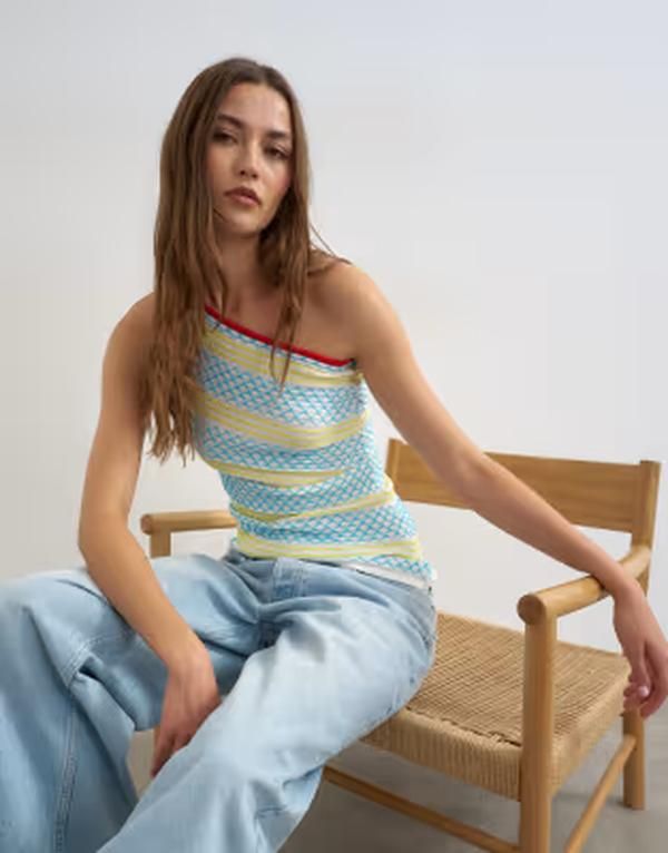 トップショップ レディース トップス ベスト アシンメトリー ニット Topshop knit asymmetric one shoulder color pop top in multi マルチカラ