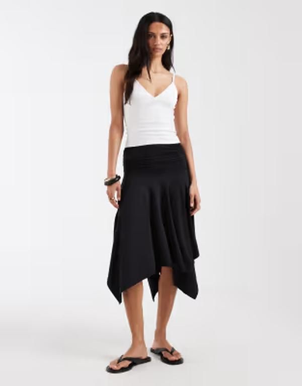 エイソス レディース ボトムスカート ASOS DESIGN slinky hanky hem skirt Black ブラック