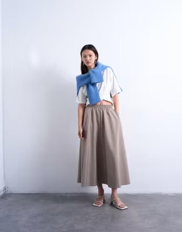 トップショップ レディース ボトムスカート ミディ Topshop full midi skirt BEIGE ベージュ 17,005円