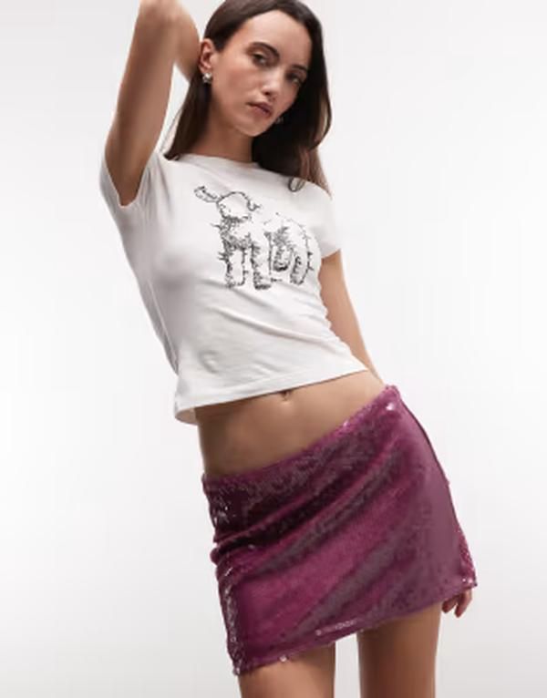 コルージョン レディース ボトムスカート ミニ スパンコール COLLUSION sequin mini skirt PURPLE パープル