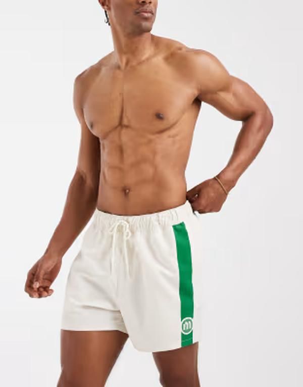 エイソス メンズ 水着 ハーフパンツ・ショーツ ショートパンツ レース ASOS DESIGN swim shorts in short length with placement stripe BE